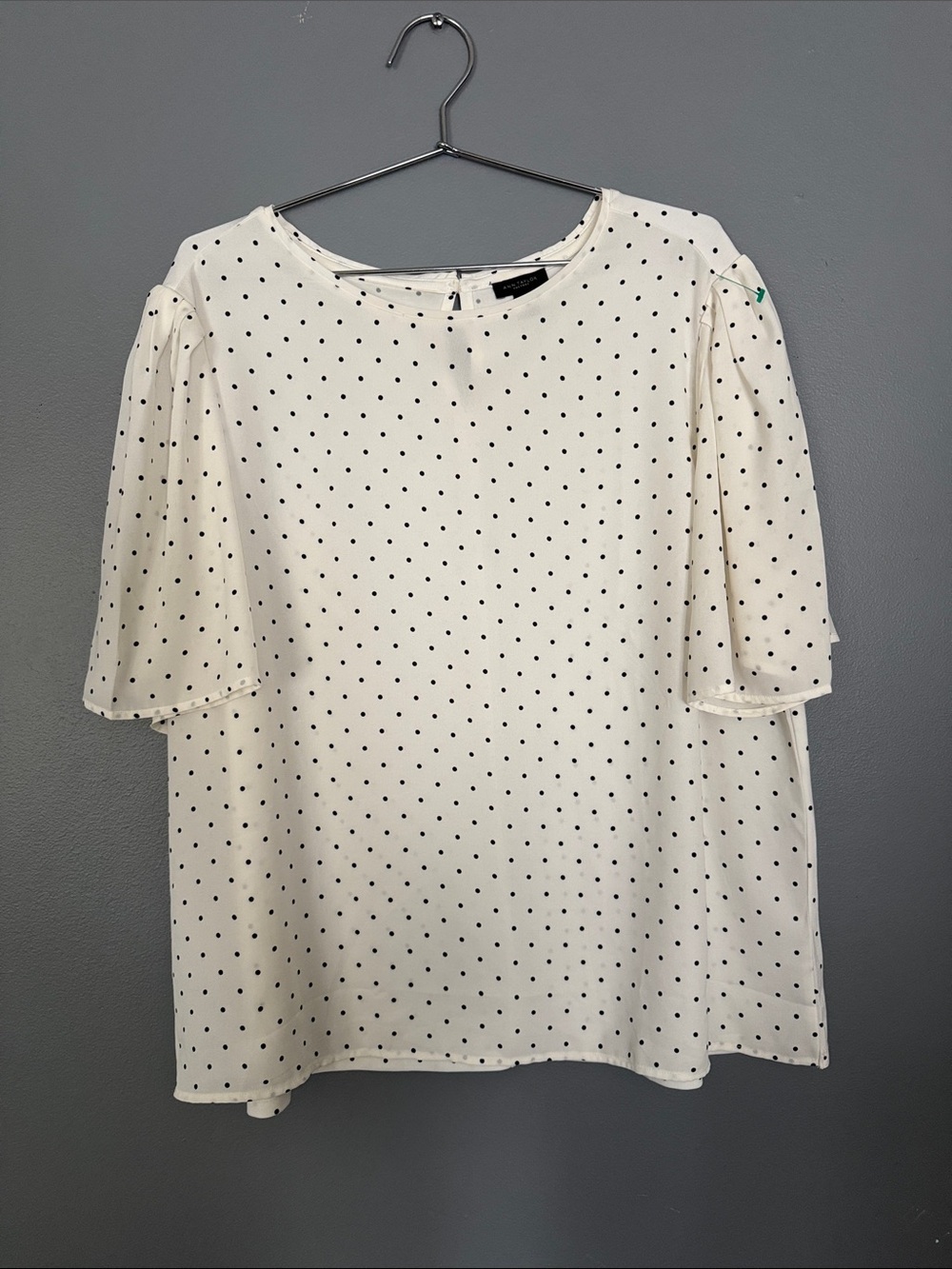 Ann Taylor Cream Blouse with Black Polka Dots
